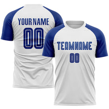 Load image into Gallery viewer, Custom White Royal Sublimation Soccer Uniform Jersey
