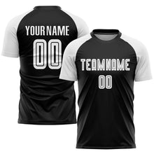 Laden Sie das Bild in den Galerie-Viewer, Custom Black White Sublimation Soccer Uniform Jersey
