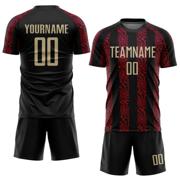 Custom Black Vegas Gold-Red Sublimation Soccer Uniform Jersey