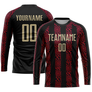 Custom Black Vegas Gold-Red Sublimation Soccer Uniform Jersey