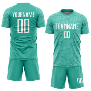 Custom Aqua White Sublimation Soccer Uniform Jersey