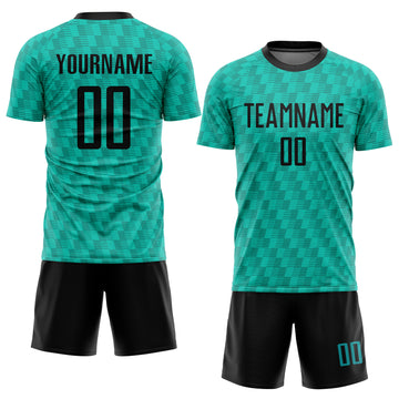 Custom Teal Black Sublimation Soccer Uniform Jersey