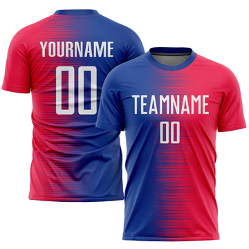 Custom Red White-Royal Sublimation Soccer Uniform Jersey