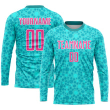 Laden Sie das Bild in den Galerie-Viewer, Custom Aqua Pink-White Sublimation Soccer Uniform Jersey
