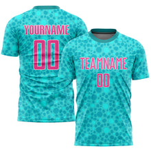 Laden Sie das Bild in den Galerie-Viewer, Custom Aqua Pink-White Sublimation Soccer Uniform Jersey
