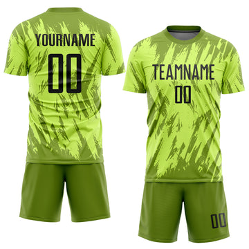 Custom Neon Green Black-Olive Sublimation Soccer Uniform Jersey