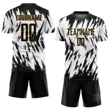 Load image into Gallery viewer, Custom White Black-Old Gold Sublimation Soccer Uniform Jersey
