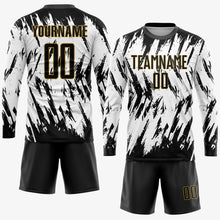 Load image into Gallery viewer, Custom White Black-Old Gold Sublimation Soccer Uniform Jersey
