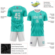 Load image into Gallery viewer, Custom Aqua White Sublimation Soccer Uniform Jersey
