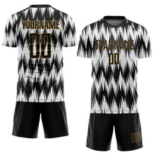 Laden Sie das Bild in den Galerie-Viewer, Custom White Black-Old Gold Sublimation Soccer Uniform Jersey
