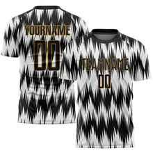 Laden Sie das Bild in den Galerie-Viewer, Custom White Black-Old Gold Sublimation Soccer Uniform Jersey

