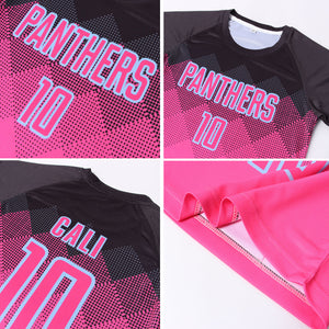 Custom Pink Black-Light Blue Gradient Square Shape Sublimation Soccer Uniform Jersey