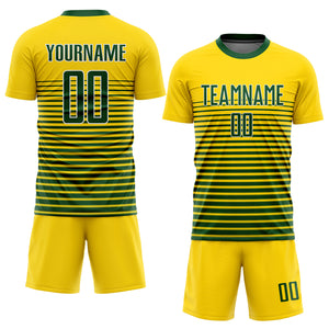 Custom Gold Green-White Sublimation Soccer Uniform Jersey