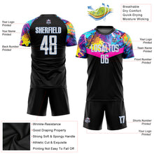 Laden Sie das Bild in den Galerie-Viewer, Custom Black White-Light Blue Sublimation Soccer Uniform Jersey
