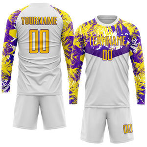 Custom White Gold-Purple Sublimation Soccer Uniform Jersey