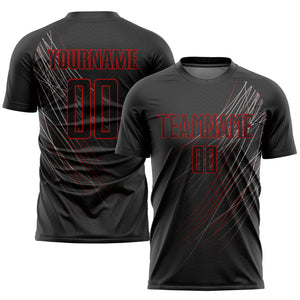 Custom Black Black-Red Sublimation Soccer Uniform Jersey