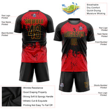 Load image into Gallery viewer, Custom Black Black-Red Sublimation Soccer Uniform Jersey
