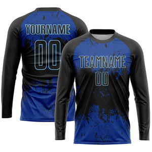 Custom Black Black-Royal Sublimation Soccer Uniform Jersey