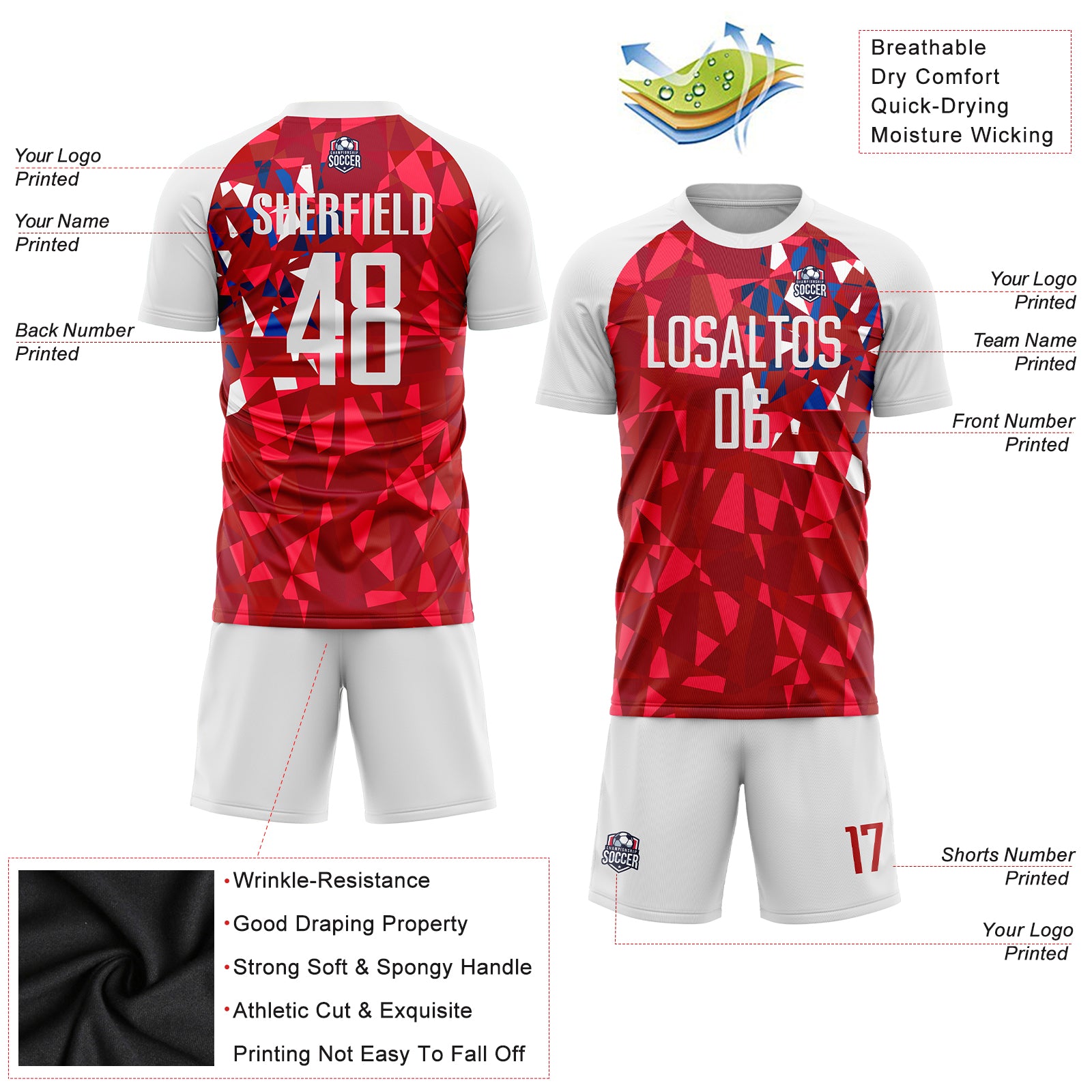 Custom White Red-Black Sublimation Soccer Uniform Jersey Discount