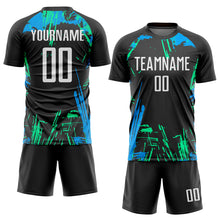 Laden Sie das Bild in den Galerie-Viewer, Custom Black White-Light Blue Sublimation Soccer Uniform Jersey
