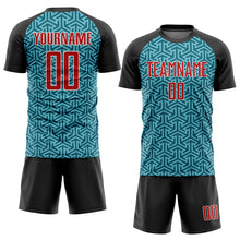 Laden Sie das Bild in den Galerie-Viewer, Custom Teal Red-Black Sublimation Soccer Uniform Jersey
