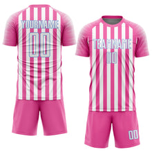 Laden Sie das Bild in den Galerie-Viewer, Custom Pink White-Light Blue Sublimation Soccer Uniform Jersey
