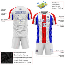 Laden Sie das Bild in den Galerie-Viewer, Custom White White-Royal Sublimation Soccer Uniform Jersey
