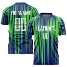 Load image into Gallery viewer, Custom Neon Green White-Royal Sublimation Soccer Uniform Jersey
