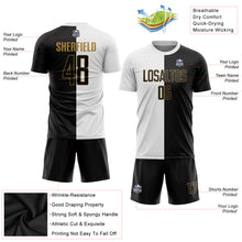 Laden Sie das Bild in den Galerie-Viewer, Custom White Black-Old Gold Sublimation Split Fashion Soccer Uniform Jersey
