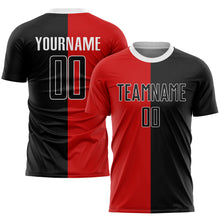 Laden Sie das Bild in den Galerie-Viewer, Custom Red Black-White Sublimation Split Fashion Soccer Uniform Jersey
