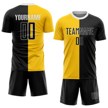 Laden Sie das Bild in den Galerie-Viewer, Custom Gold Black-White Sublimation Split Fashion Soccer Uniform Jersey
