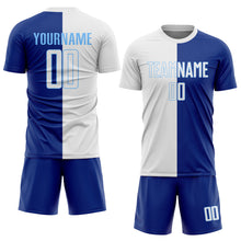 Laden Sie das Bild in den Galerie-Viewer, Custom Royal White-Light Blue Sublimation Split Fashion Soccer Uniform Jersey
