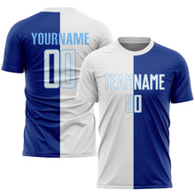 Laden Sie das Bild in den Galerie-Viewer, Custom Royal White-Light Blue Sublimation Split Fashion Soccer Uniform Jersey
