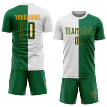 Laden Sie das Bild in den Galerie-Viewer, Custom White Kelly Green-Gold Sublimation Split Fashion Soccer Uniform Jersey
