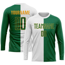 Laden Sie das Bild in den Galerie-Viewer, Custom White Kelly Green-Gold Sublimation Split Fashion Soccer Uniform Jersey
