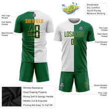 Laden Sie das Bild in den Galerie-Viewer, Custom White Kelly Green-Gold Sublimation Split Fashion Soccer Uniform Jersey
