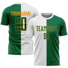 Laden Sie das Bild in den Galerie-Viewer, Custom White Kelly Green-Gold Sublimation Split Fashion Soccer Uniform Jersey
