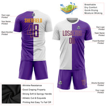 Laden Sie das Bild in den Galerie-Viewer, Custom White Purple-Gold Sublimation Split Fashion Soccer Uniform Jersey
