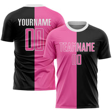 Laden Sie das Bild in den Galerie-Viewer, Custom Black Pink-White Sublimation Split Fashion Soccer Uniform Jersey
