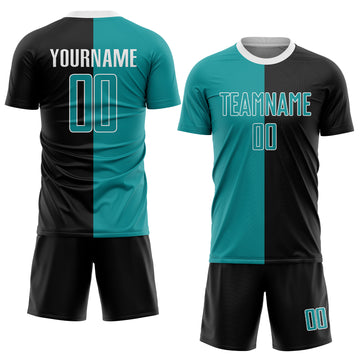 Custom Black Teal-White Sublimation Split Fashion Soccer Uniform Jersey