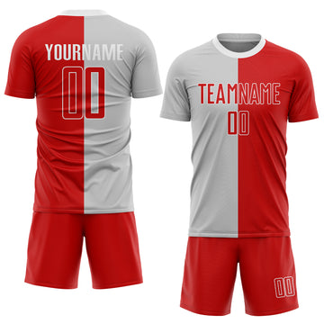 Custom Gray Red-White Sublimation Split Fashion Soccer Uniform Jersey