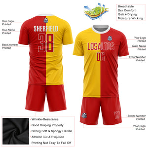 Custom Gold Red-White Sublimation Split Fashion Soccer Uniform Jersey