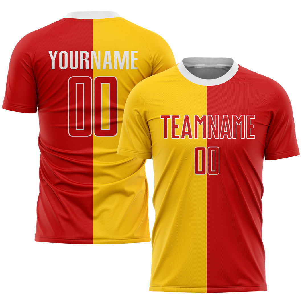 Custom Gold Red-White Sublimation Split Fashion Soccer Uniform Jersey