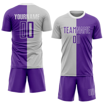 Custom Gray Purple-White Sublimation Split Fashion Soccer Uniform Jersey