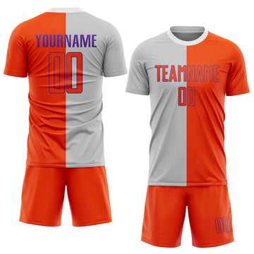 Custom Gray Orange-Purple Sublimation Split Fashion Soccer Uniform Jersey