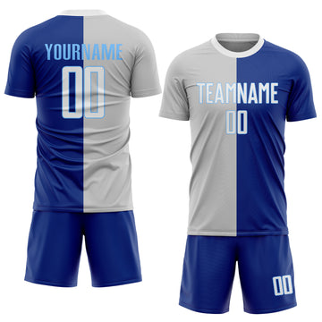 Custom Royal White-Gray Sublimation Split Fashion Soccer Uniform Jersey