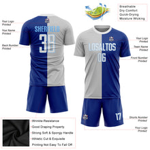 Laden Sie das Bild in den Galerie-Viewer, Custom Royal White-Gray Sublimation Split Fashion Soccer Uniform Jersey
