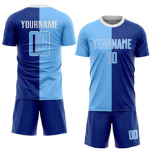 Laden Sie das Bild in den Galerie-Viewer, Custom Royal Light Blue-White Sublimation Split Fashion Soccer Uniform Jersey

