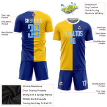 Load image into Gallery viewer, Custom Royal Light Blue-Gold Sublimation Split Fashion Soccer Uniform Jersey
