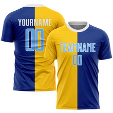 Laden Sie das Bild in den Galerie-Viewer, Custom Royal Light Blue-Gold Sublimation Split Fashion Soccer Uniform Jersey
